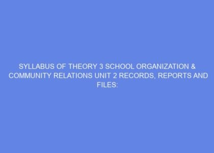 SYLLABUS OF THEORY 3 SCHOOL ORGANIZATION & COMMUNITY RELATIONS Unit 2 RECORDS, REPORTS AND FILES: DAY 3