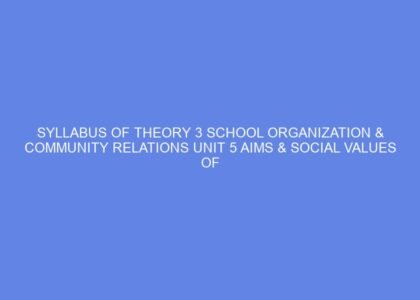 SYLLABUS OF THEORY 3 SCHOOL ORGANIZATION & COMMUNITY RELATIONS Unit 5 AIMS & SOCIAL VALUES OF EDUCATION: DAY