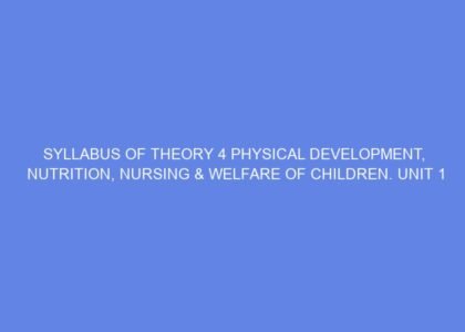 SYLLABUS OF THEORY 4 PHYSICAL DEVELOPMENT, NUTRITION, NURSING & WELFARE OF CHILDREN. Unit 1 NUTRITION DAY 1