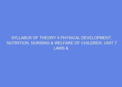 SYLLABUS OF THEORY 4 PHYSICAL DEVELOPMENT, NUTRITION, NURSING & WELFARE OF CHILDREN. Unit 7 LAWS & RIGHTS RELATED WITH CHILDREN & JOURNALISM DAY 15