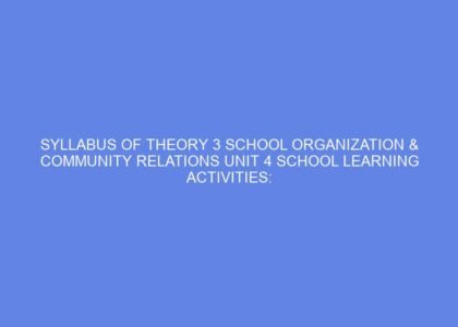 Syllabus of theory 3 school organization & community relations unit 4 school learning activities: day 7